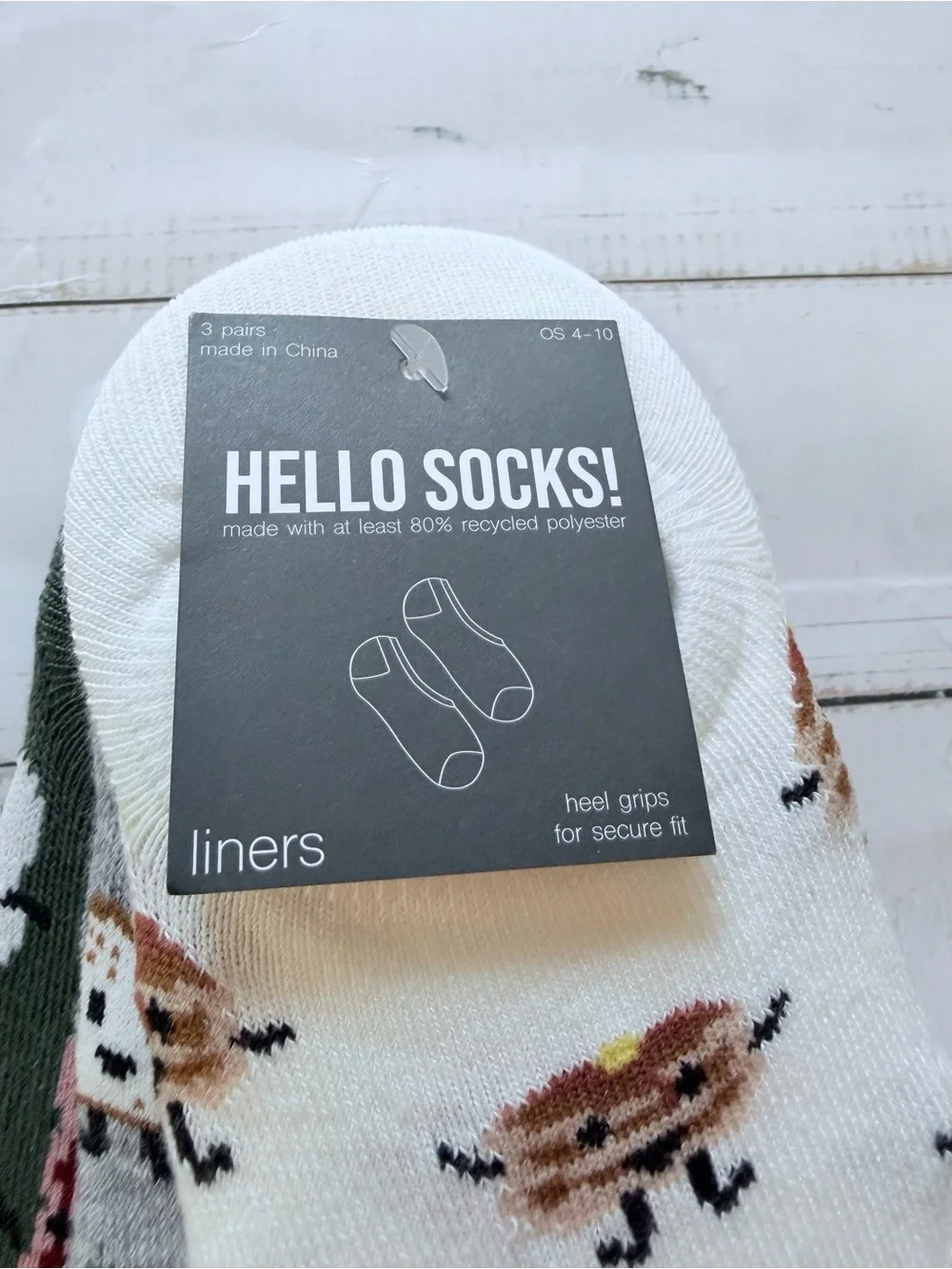Hello Socks! Set of 3 Liner Socks Breakfast Foods NWT